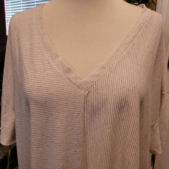 Women's Bell Kim Gravel Top Beige White Stripe Striped Medium Front Tie … - Picture 4 of 8